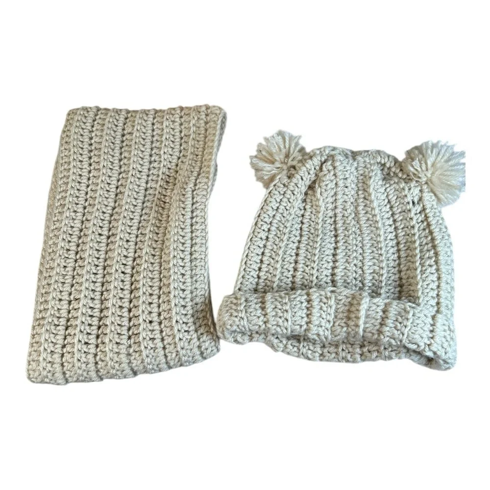 Handmade Bright Beige/ cream Crochet Hat & Scarf Set – Cozy & Stylish adult size